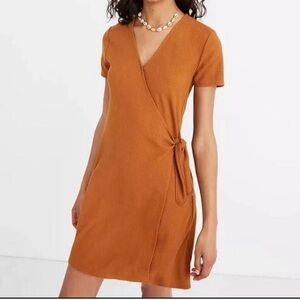 Madewell Texture & Thread Short Sleeve Mini Dress Side Tie Faux Wrap Size S